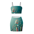 Women's Crop Tank Top Mini Skirts Sets Flower - InervoX