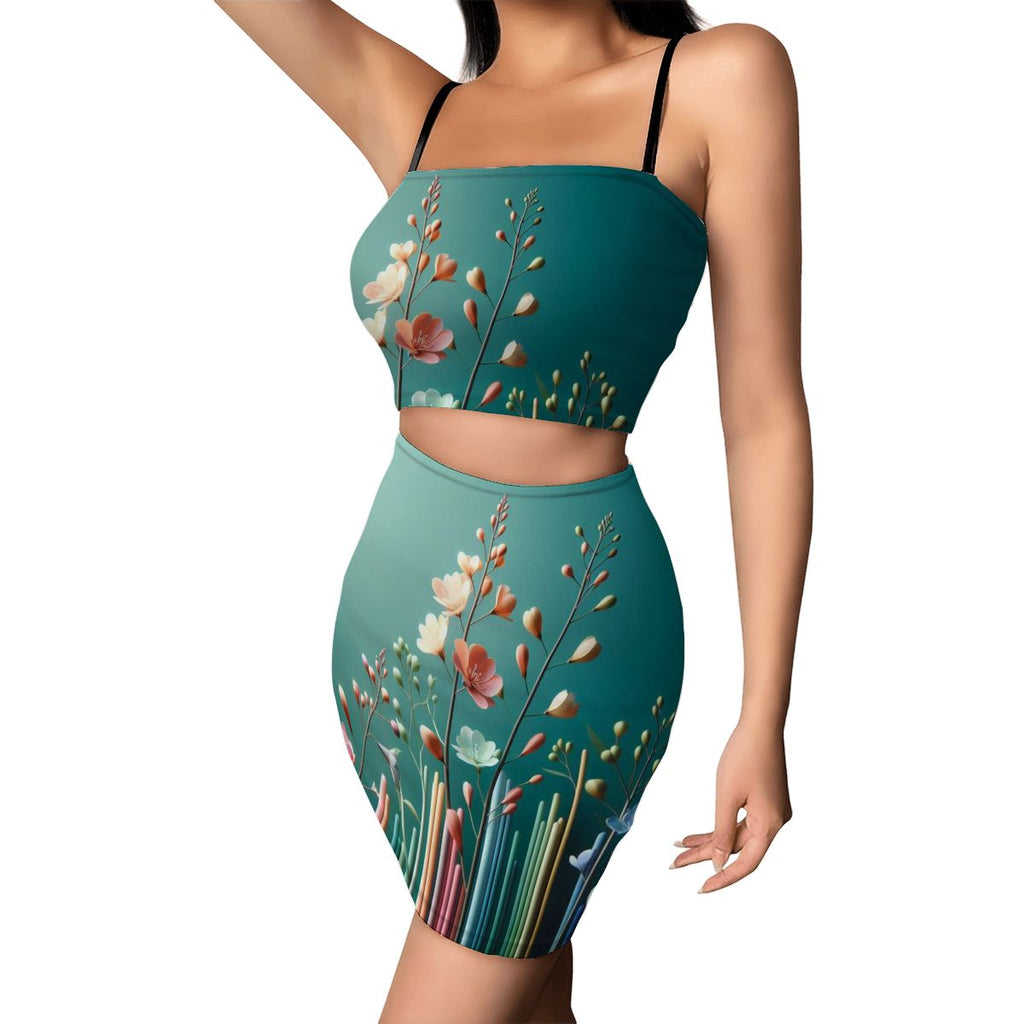 Women's Crop Tank Top Mini Skirts Sets Flower - InervoX