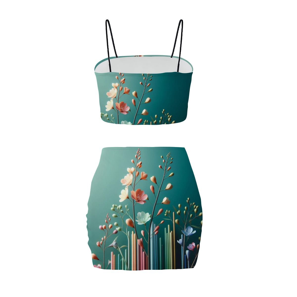 Women's Crop Tank Top Mini Skirts Sets Flower - InervoX