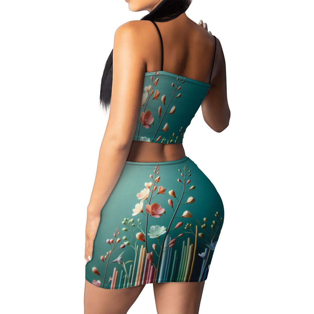 Women's Crop Tank Top Mini Skirts Sets Flower - InervoX