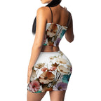 Women's Crop Tank Top Mini Skirts Sets Flower design - InervoX