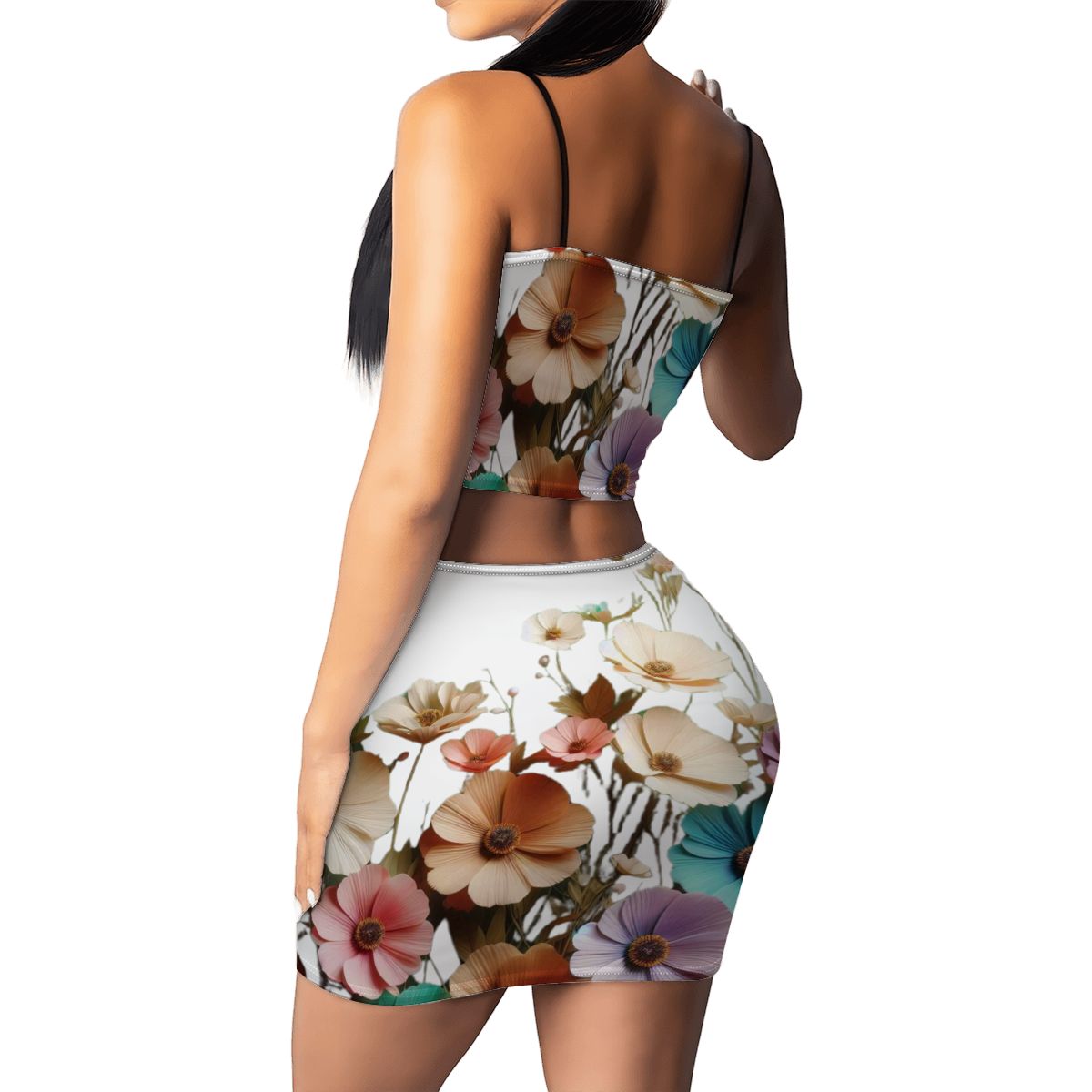 Women's Crop Tank Top Mini Skirts Sets Flower design - InervoX