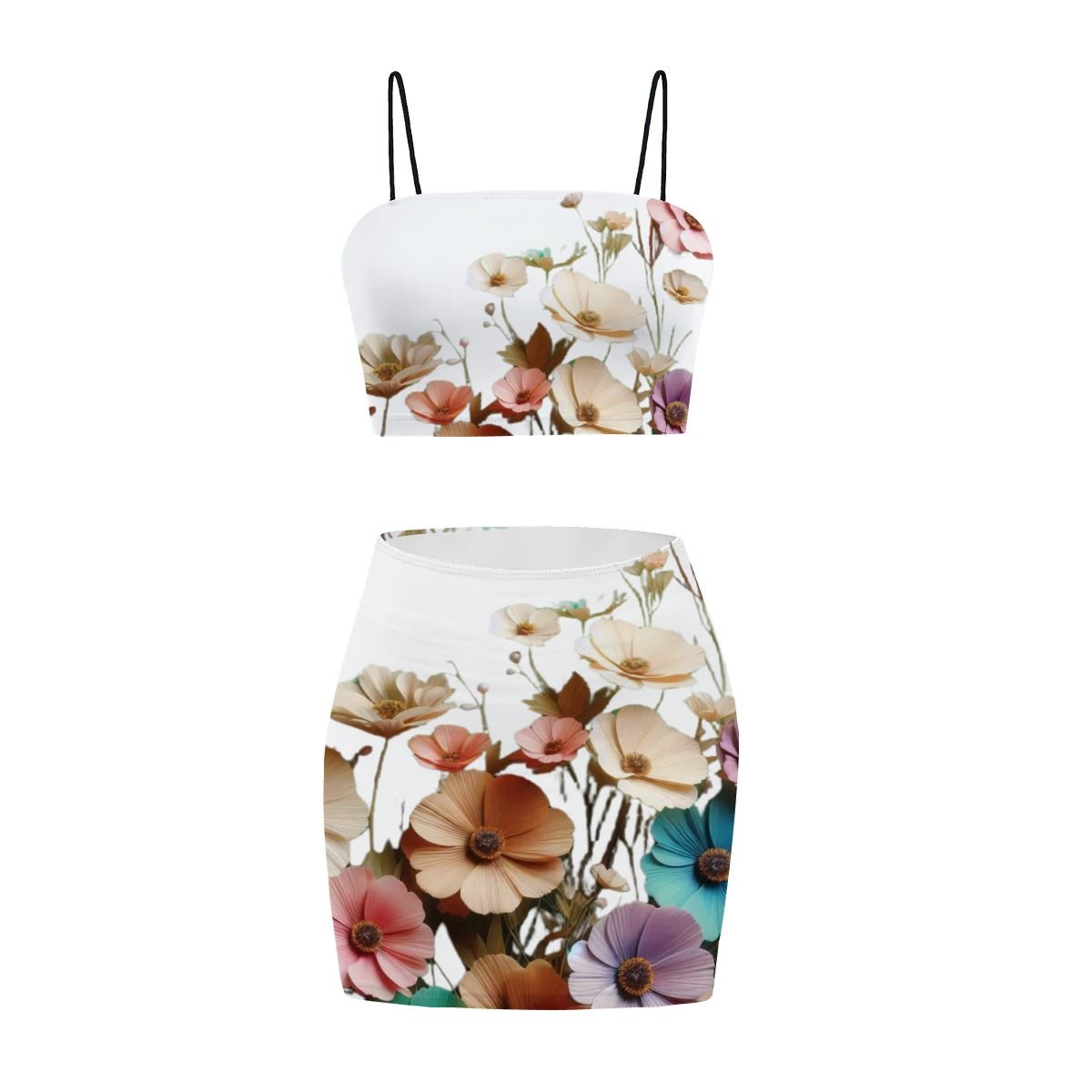 Women's Crop Tank Top Mini Skirts Sets Flower design - InervoX