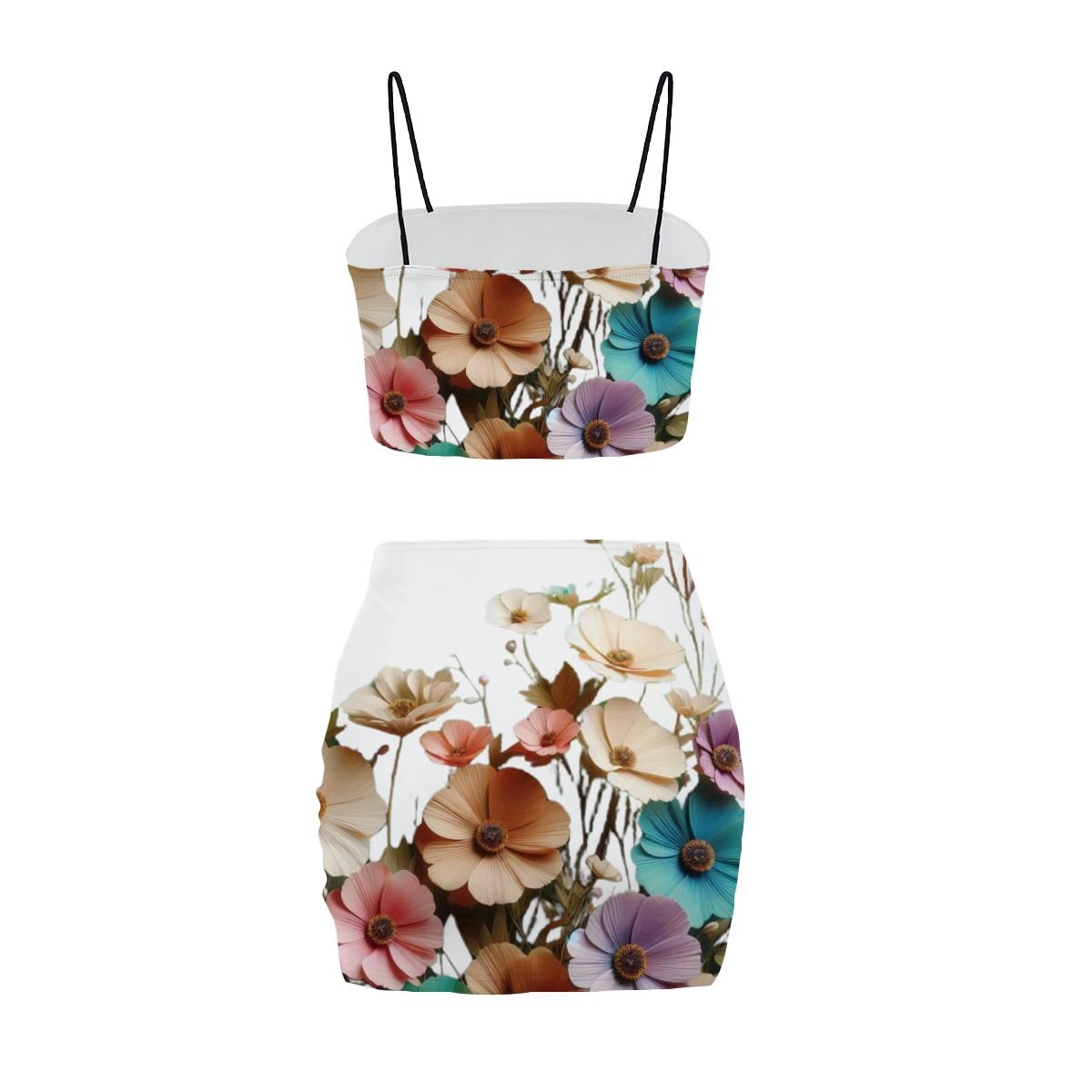 Women's Crop Tank Top Mini Skirts Sets Flower design - InervoX