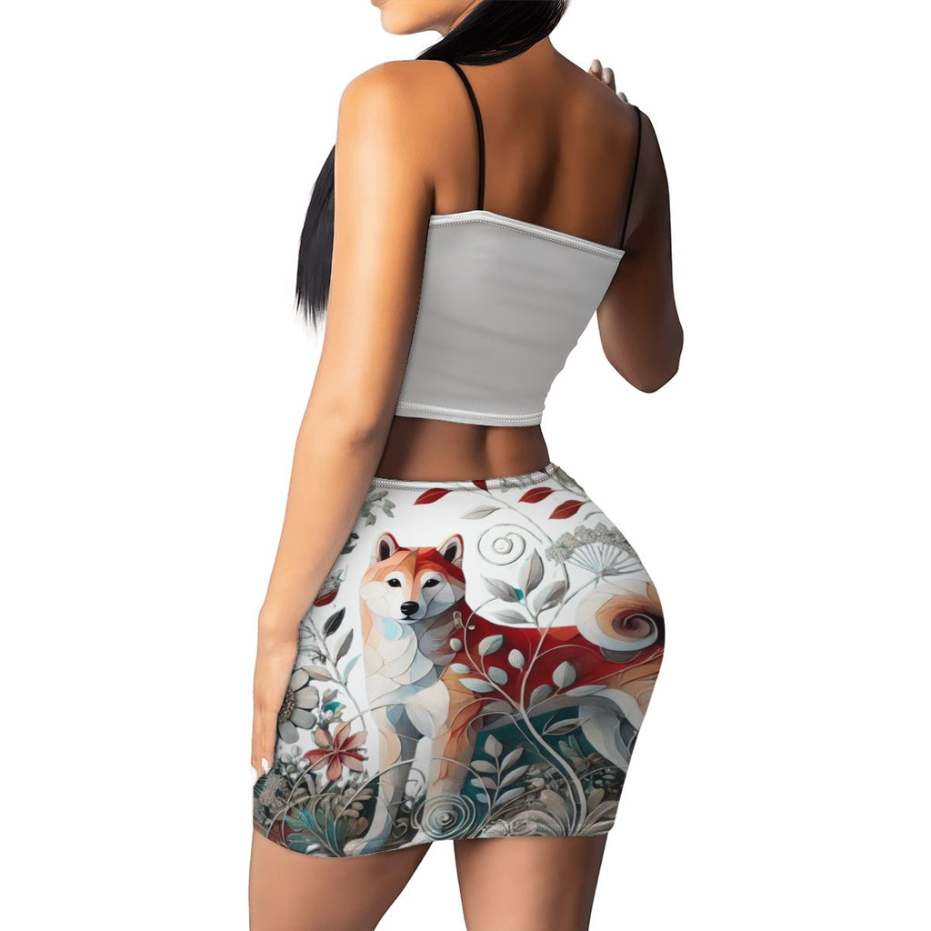 Women's Crop Tank Top Mini Skirts Sets Huski nature design - InervoX