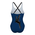 Women’s Crossback One-Piece Swimsuit Blue – Artistic Neg Mawon Design | Supportive Beachwear - InervoX