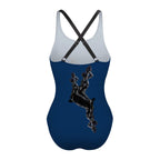 Women’s Crossback One-Piece Swimsuit Blue – Artistic Neg Mawon Design | Supportive Beachwear - InervoX