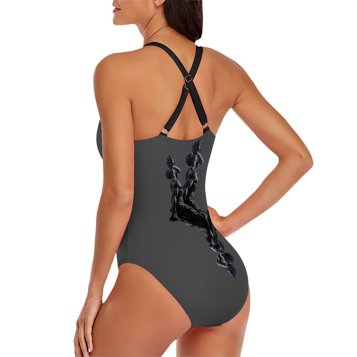 Women’s Crossback One-Piece Swimsuit Grey – Artistic Neg Mawon Design | Supportive Beachwear - InervoX