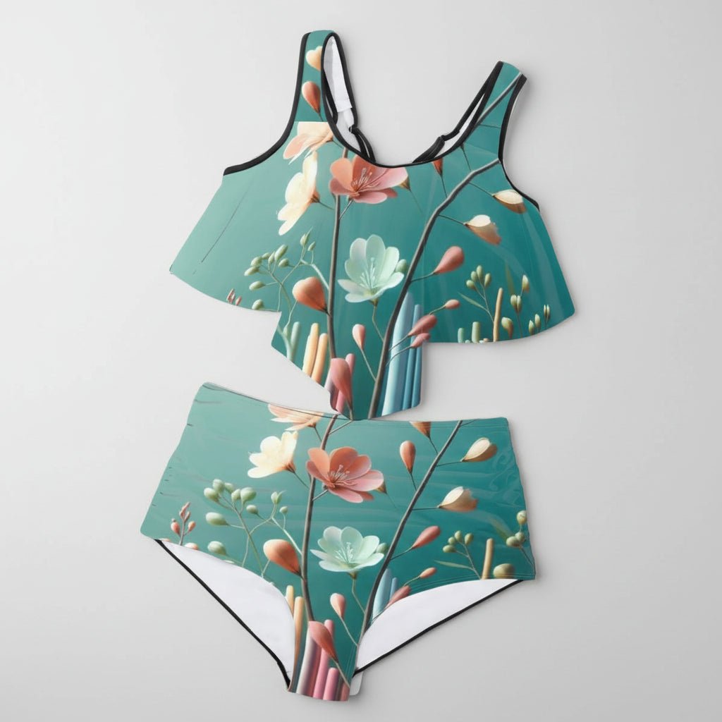 Women’s Floral Two-Piece Swimsuit – Artistic Print | High-Waisted Beachwear - InervoX