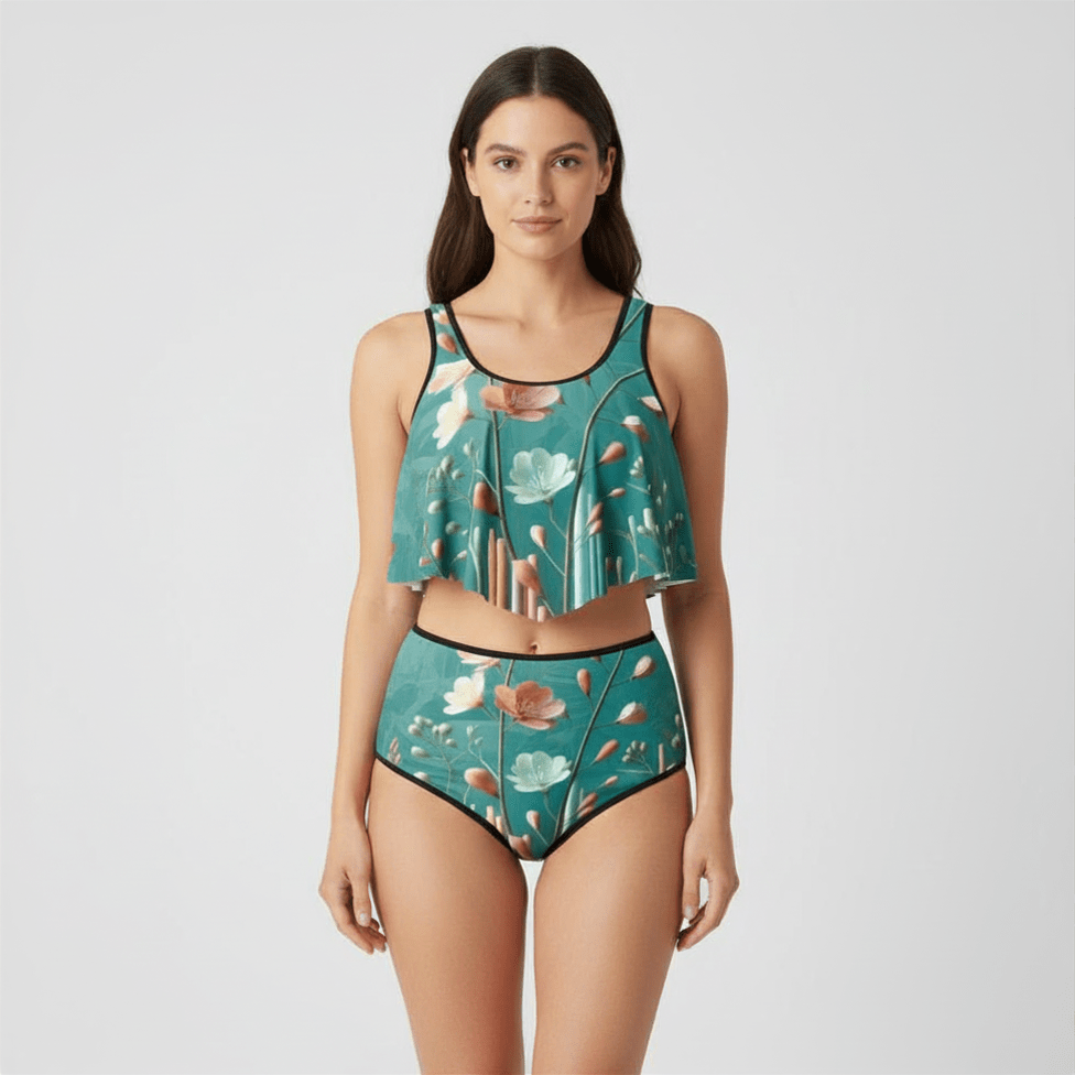 Women’s Floral Two-Piece Swimsuit – Artistic Print | High-Waisted Beachwear - InervoX