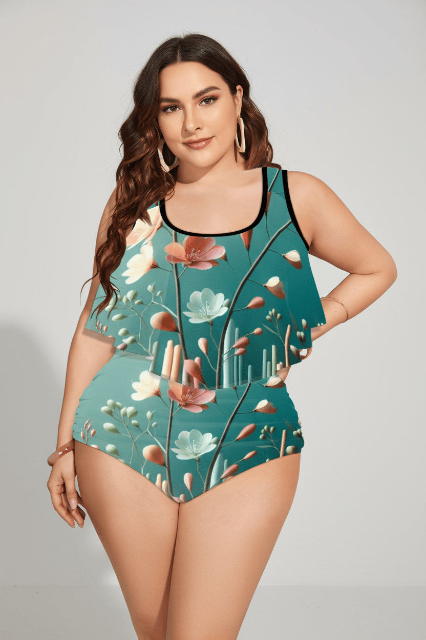 Women’s Floral Two-Piece Swimsuit – Artistic Print | High-Waisted Beachwear - InervoX