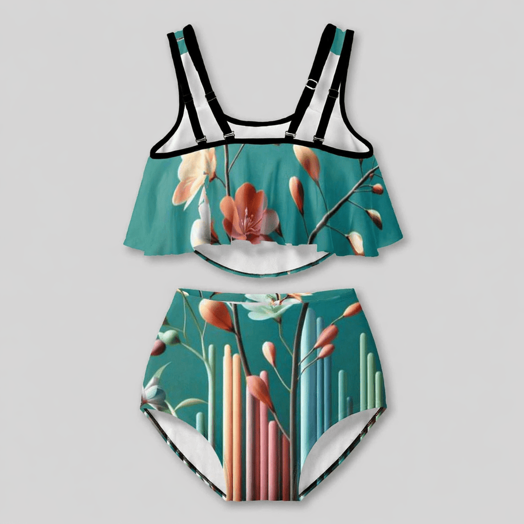 Women’s Floral Two-Piece Swimsuit – Artistic Print | High-Waisted Beachwear - InervoX