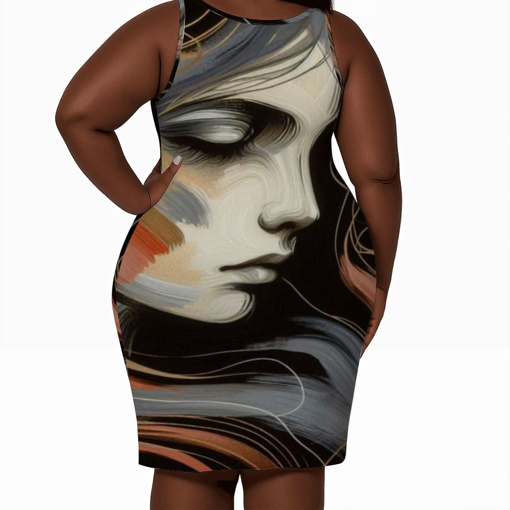 Women's Plus Size Sleeveless Dress Thoughtful woman - InervoX