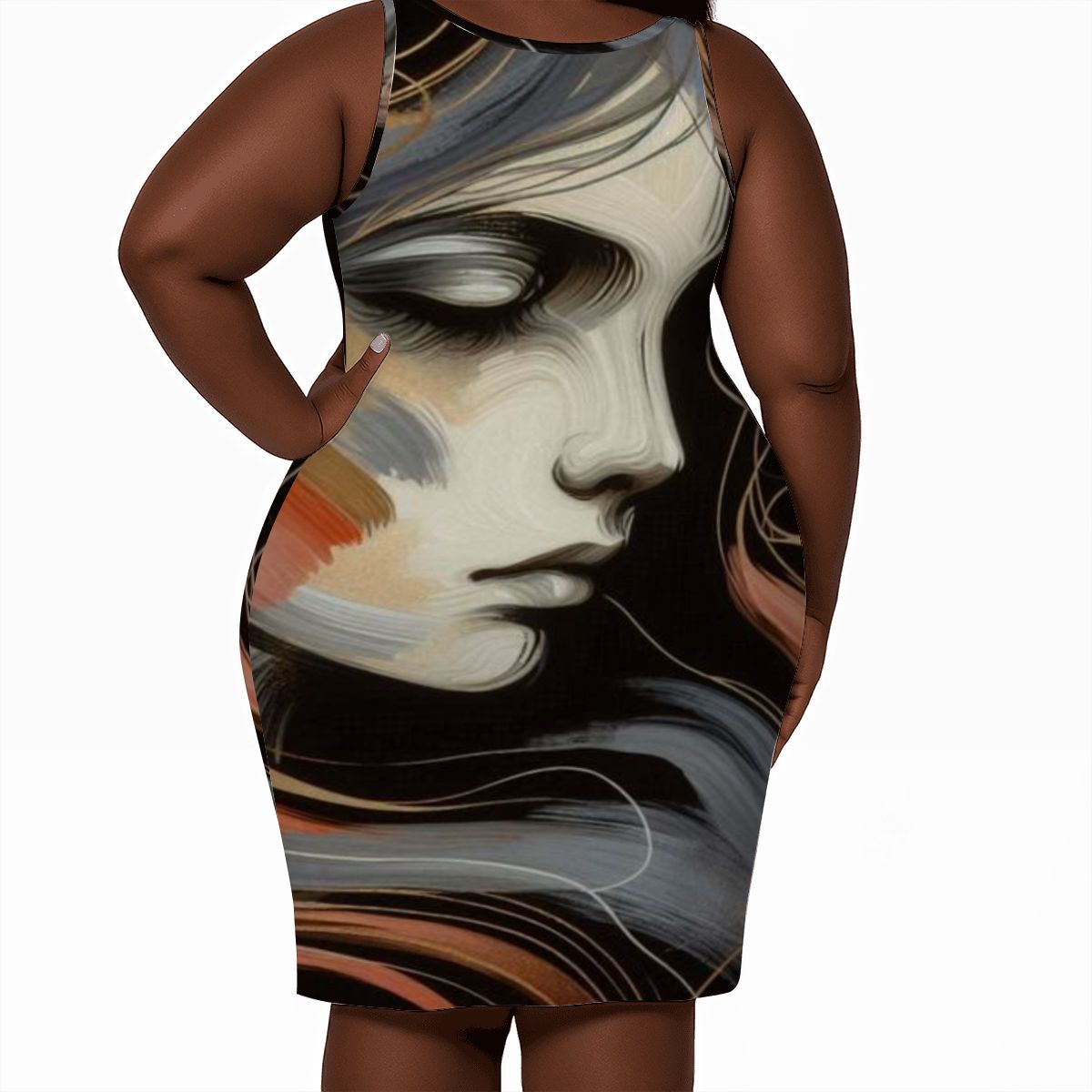 Women's Plus Size Sleeveless Dress Thoughtful woman - InervoX
