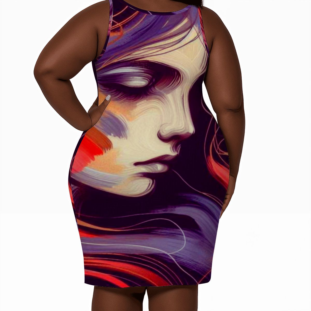 Women's Plus Size Sleeveless Dress Thoughtful woman - InervoX
