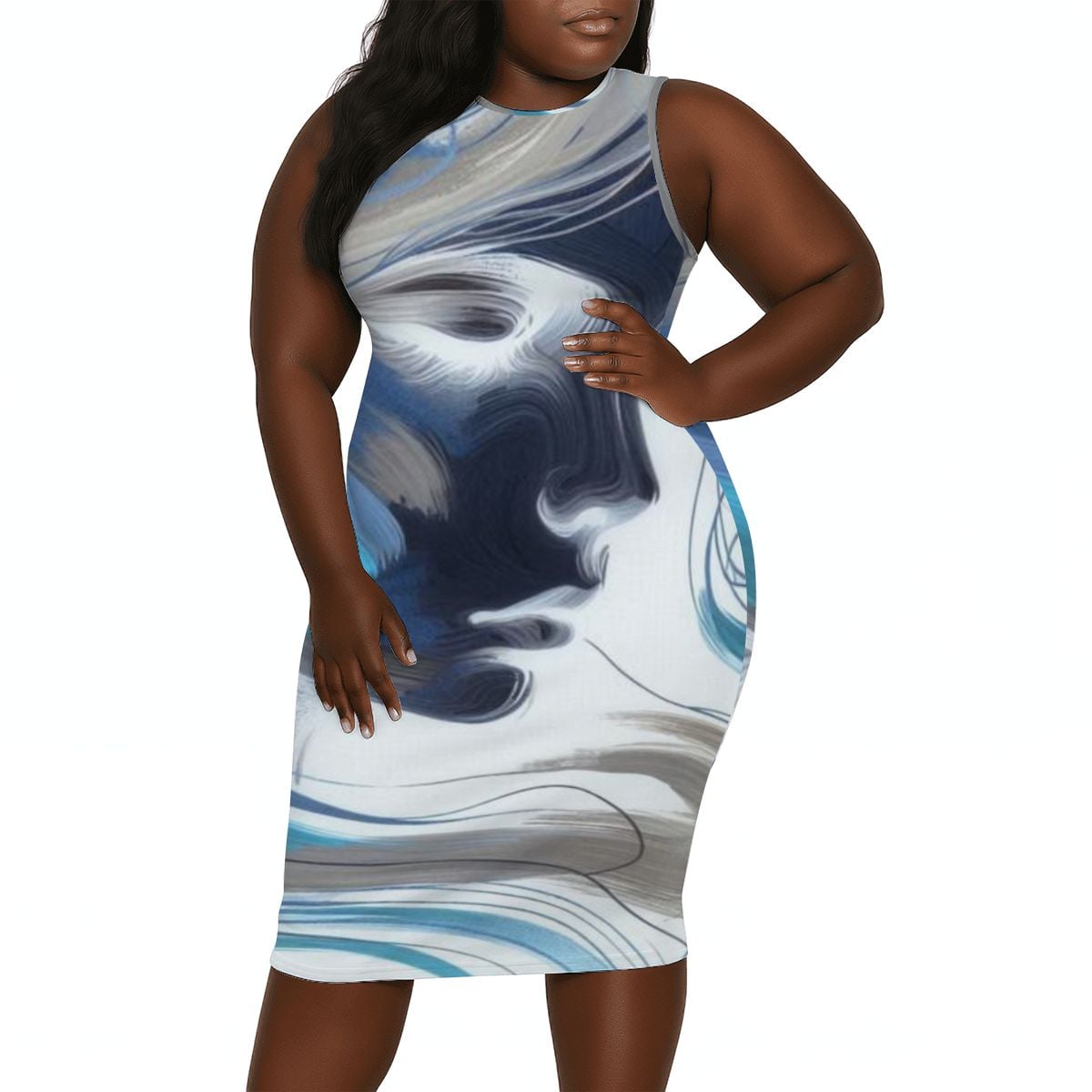 Women's Plus Size Sleeveless Dress Thoughtful woman - InervoX