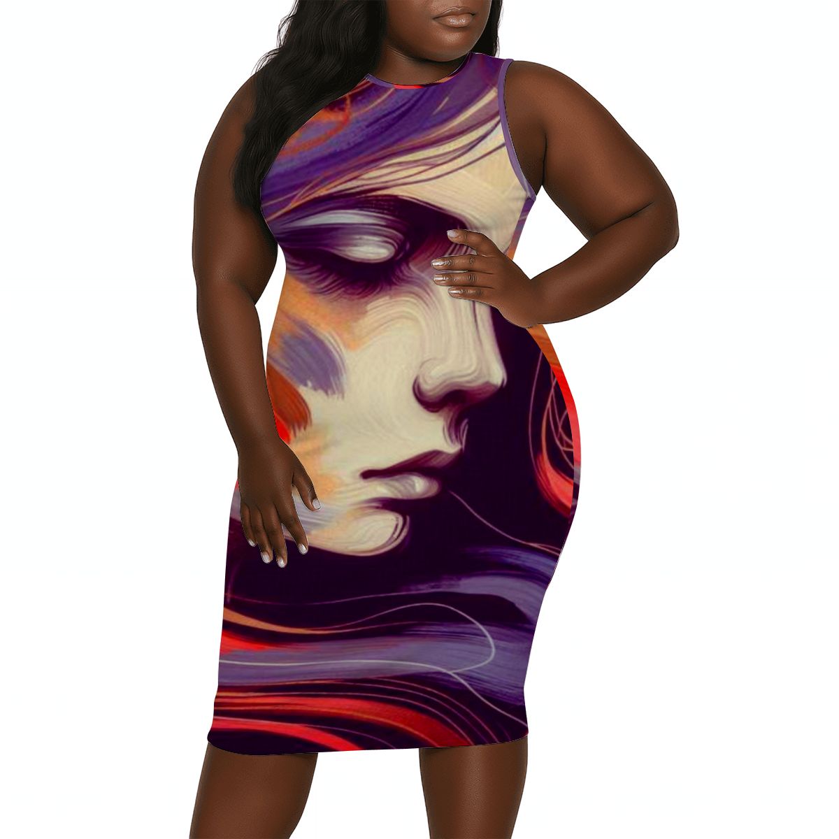 Women's Plus Size Sleeveless Dress Thoughtful woman - InervoX
