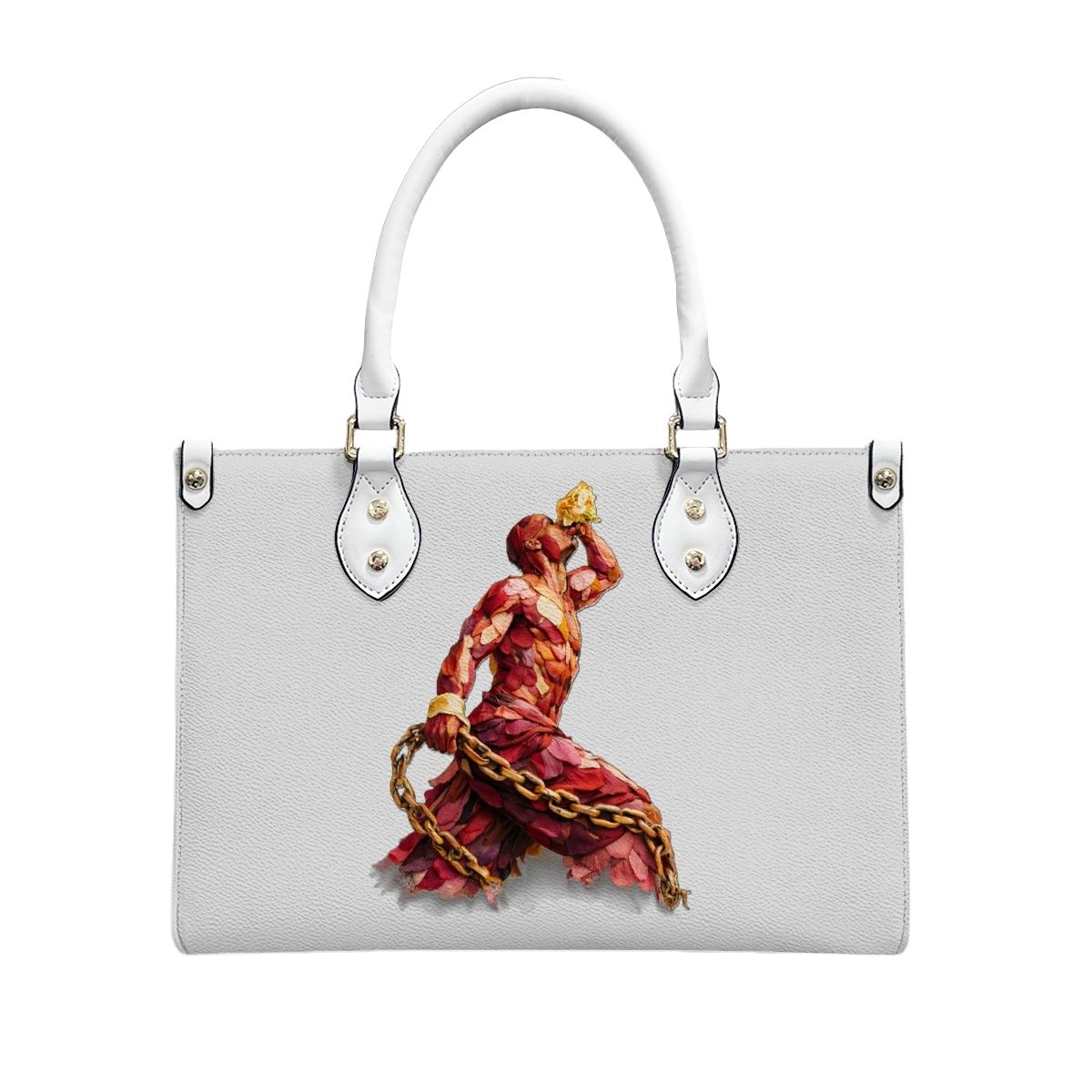 Women's PU Leather White Tote Bag – Gold& Red Petals Neg Mawon Unchained | Luxury Shoulder Bag - InervoX