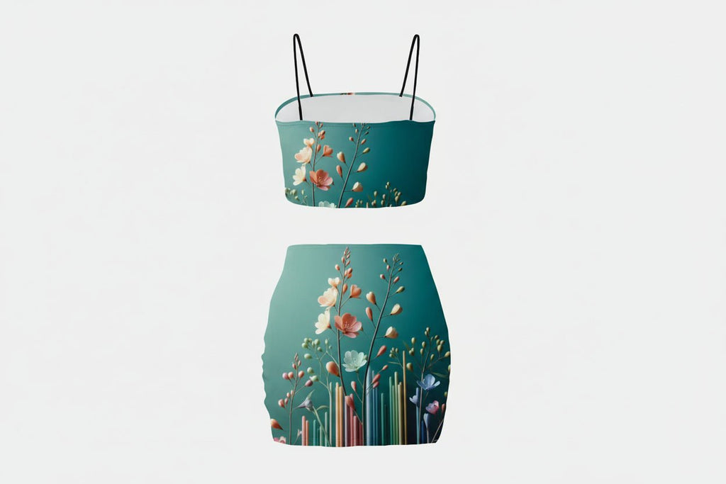 Women’s Two-Piece Set – Crop Top & Skirt | floral Statement Outfit - InervoX
